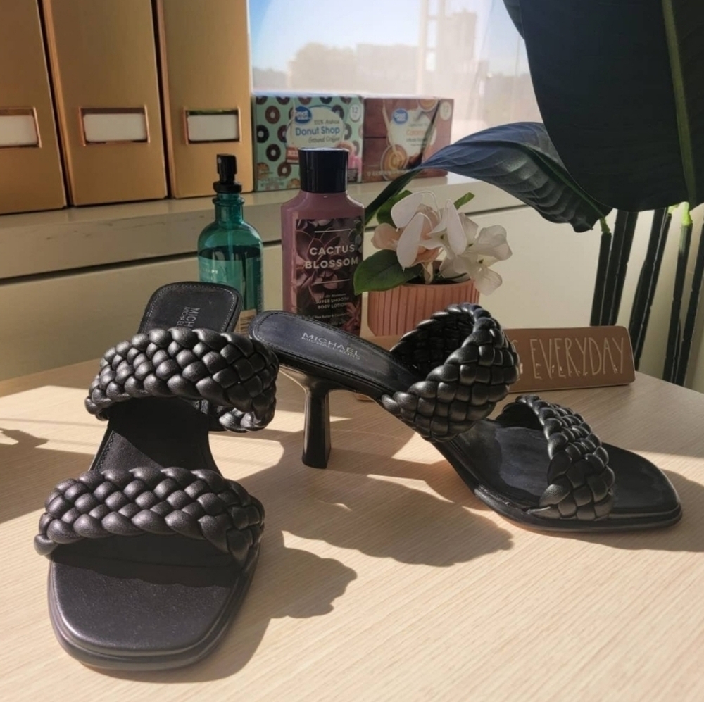 BNWT Michael Kors - Black Braided Mule Strappy High Heel - Women's Size 8